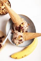 Vegan Chunky Monkey Ice Cream with cones