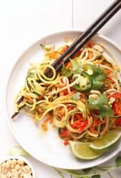 Raw Pad Thai on white plate