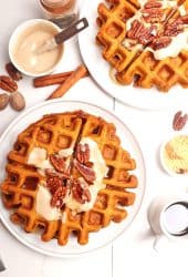 Vegan pumpkin waffles with pecans