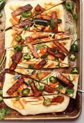 Vegan Banh mi Pizza on bakin sheet