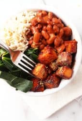 BBQ tofu with Swiss chard and beans