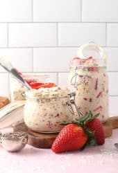 Strawberry Overnight Oats in 3 glass containers