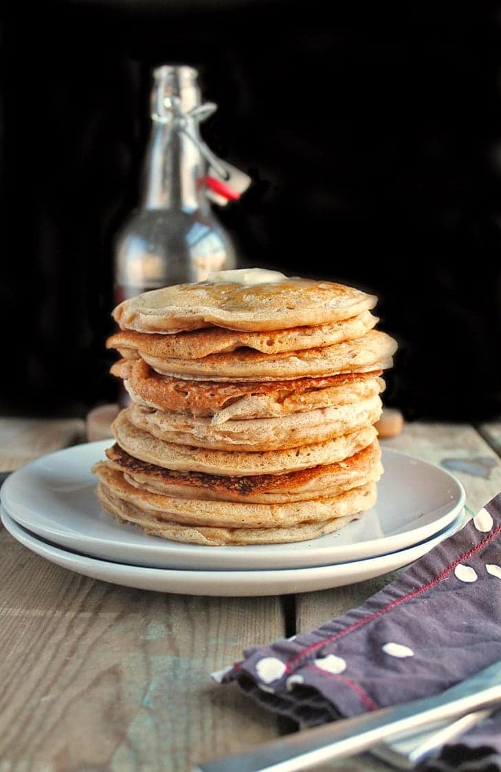 Vegan Eggnog Pancakes with Rum Maple Syrup