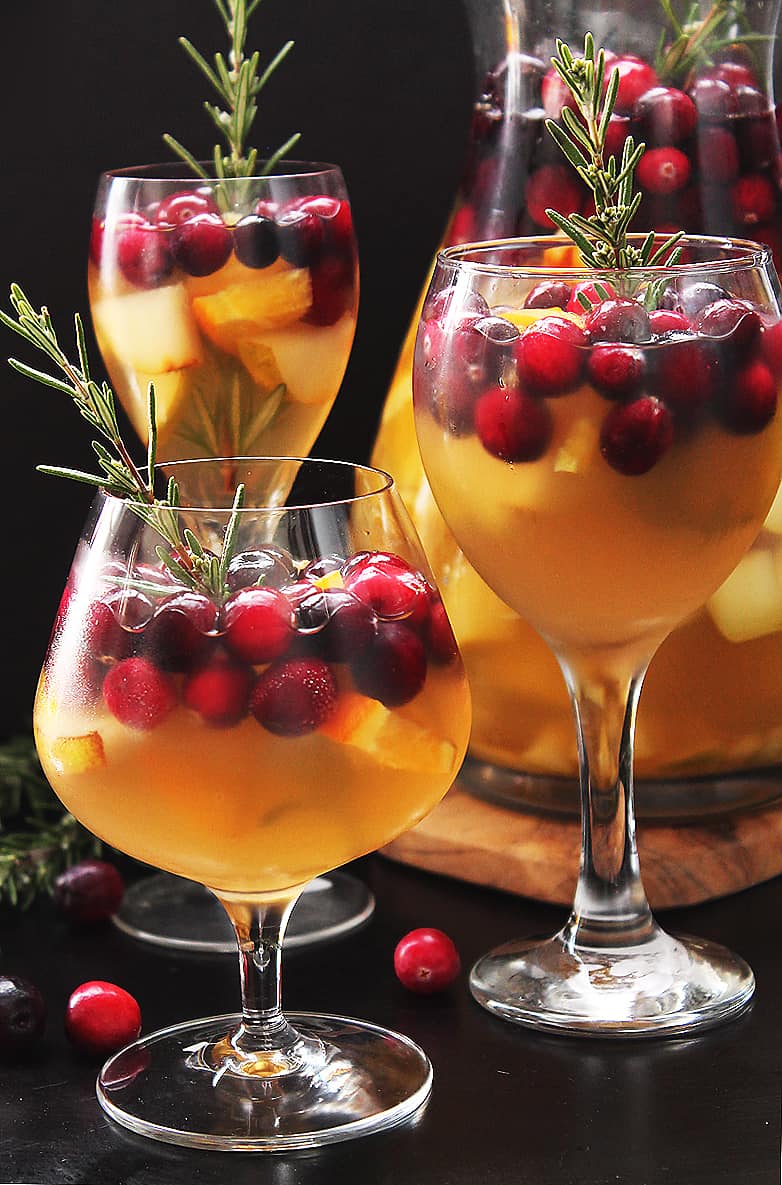 Christmas Sangria with Cranberries and Rosemary