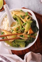 Bowl of Thai Green Curry with chop sticks