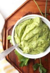 Finished Green Goddess Dressing in a small white bowl