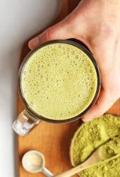 Homemade Matcha Latte on a wooden board