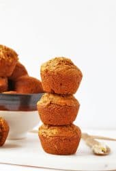 Stack of vegan muffins next to a bowl