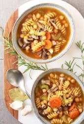 Chickpea Vegetable Noodle Soup in two bowls.