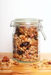 Mason jar filled with chunky granola