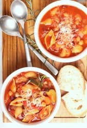 Two bowls of finished soup