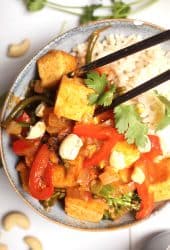 Coconut curry with tofu over rice