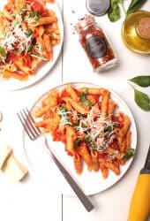 Pasta all'Arrabiata on white plate