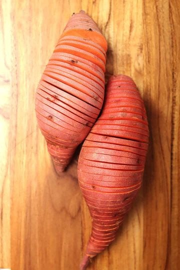 Maple Hasselback Sweet Potatoes | My Darling Vegan