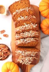 Sliced vegan pumpkin bread