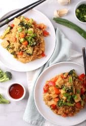 Teriyaki Tofu and Rice on two plates