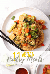 11 Vegan Pantry Meals made from non-perishables and canned goods. For all of life's unexpected moments, it's always good to have wholesome and convenient meals on hand.  Hearty dinner meals the whole family will love. 