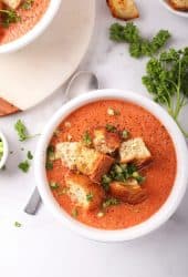 Bowl of gazpacho with homemade croutons