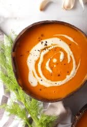 Bowl of Vegan Carrot Soup with cashew cream