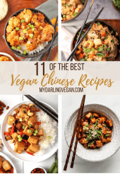 A collage of four different vegan Chinese recipes