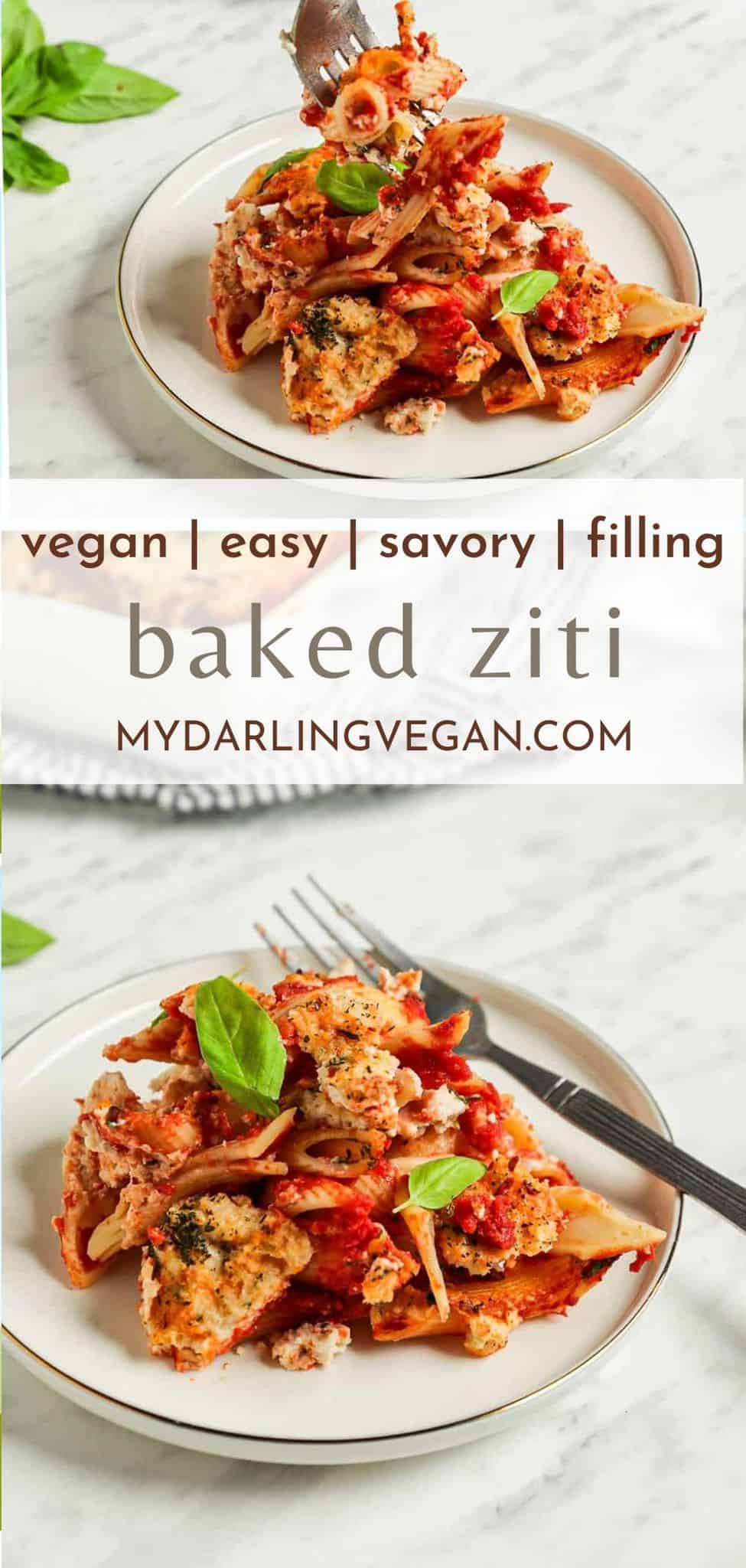 Easiest Vegan Baked Ziti with Ricotta - My Darling Vegan