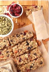 Vegan granola bars on cutting board